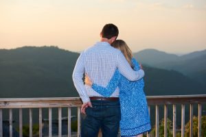 Robinson Engagement Photo at McCloud Mountain. The moment of proposing.