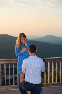 Robinson Engagement Photo at McCloud Mountain. The moment of proposing.