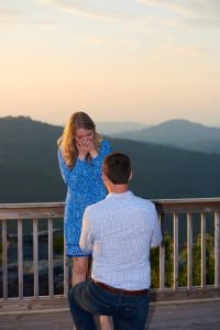 Robinson Engagement Photo at McCloud Mountain. The moment of proposing.