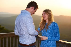 Robinson Engagement Photo at McCloud Mountain. Presenting the ring.