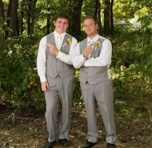 Taylor and best man being silly.